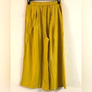 Wide Leg Pants XL Yellow Gold Pull On Elastic Waist Casual Relaxed Pockets NEW